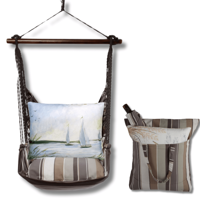 Swing Set 4 piece - Slate Gray Stripe w/ Sailboats <br>(Item # sgsw465-sp) - Image 2