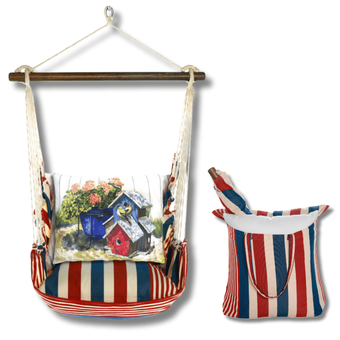 Swing Set 4 piece - Stars & Stripes w/ Birdhouses & Flowers <br>(Item # sstc902-sp) - Image 2