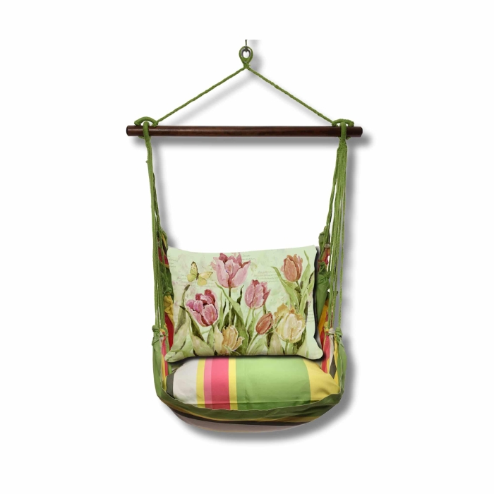 Swing Set 4 piece - Fresh Lime Stripe w/ Pink and Yellow Tulips <br>(Item # sws-fl-sw2501) - Image 3