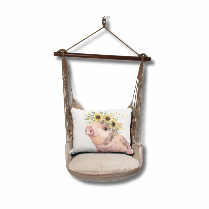 Swing Set 4 piece - Latte Solid w/ Pig with Sunflowers <br>(Item # sws-lt-brd2505) - Image 3