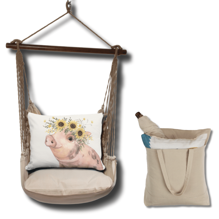 Swing Set 4 piece - Latte Solid w/ Pig with Sunflowers <br>(Item # sws-lt-brd2505) - Image 2
