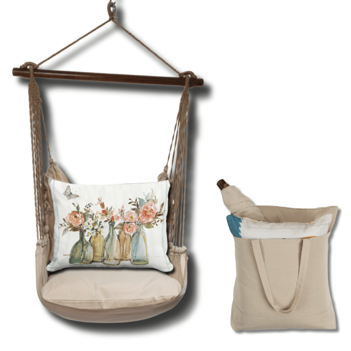 Swing Set 4 piece - Latte Solid w/ Flowers in Glass Bottles <br>(Item # sws-lt-sw2503) - Image 2