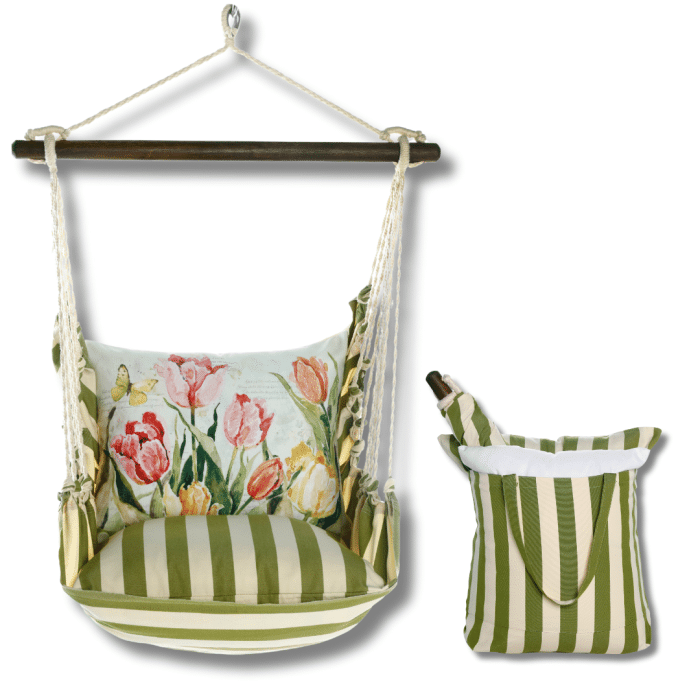 Swing Set 4 piece - Summer Palms Stripe w/ Pink and Yellow Tulips <br>(Item # sws-sp-sw2501) - Image 2
