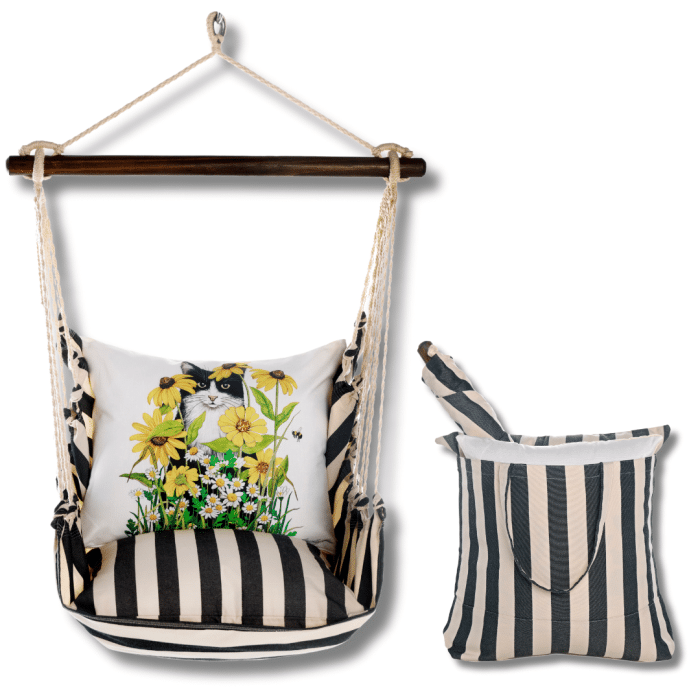 Swing Set 4 piece - True Black Stripe w/ Cat with Daisies <br>(Item # sws-tb-mlt2502) - Image 2