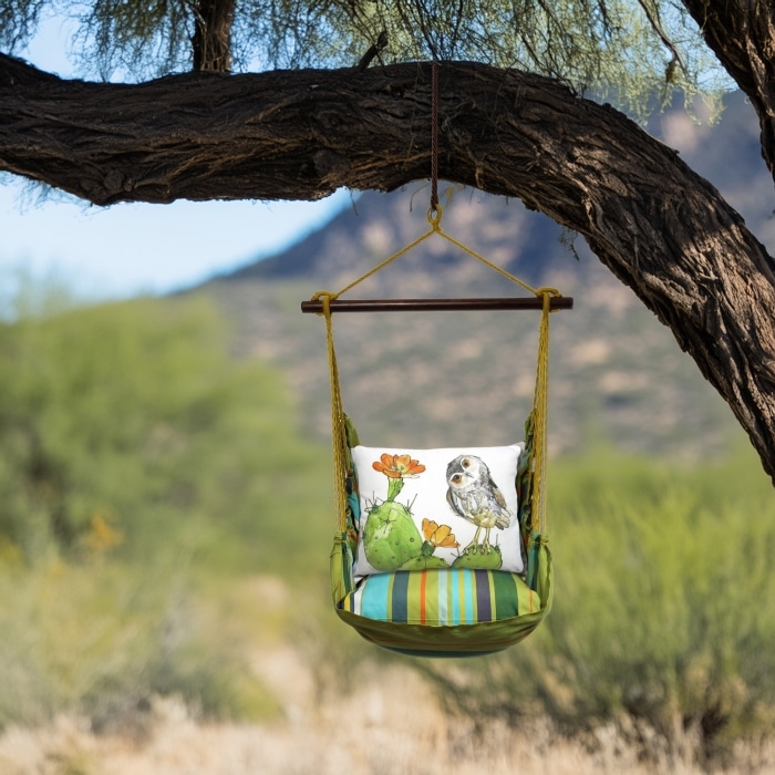 Swing Set 4 piece - Citrus Stripe w/ Owl on Prickly Cactus <br>(Item # ctrr713-sp)