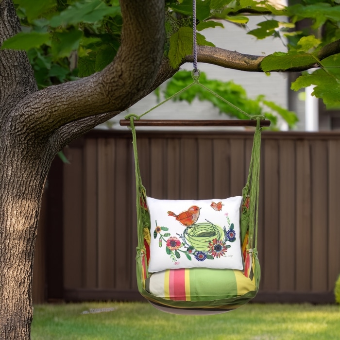Swing Set 4 piece - Fresh Lime Stripe w/ Birds in Nest <br>(Item # flrr463-sp)