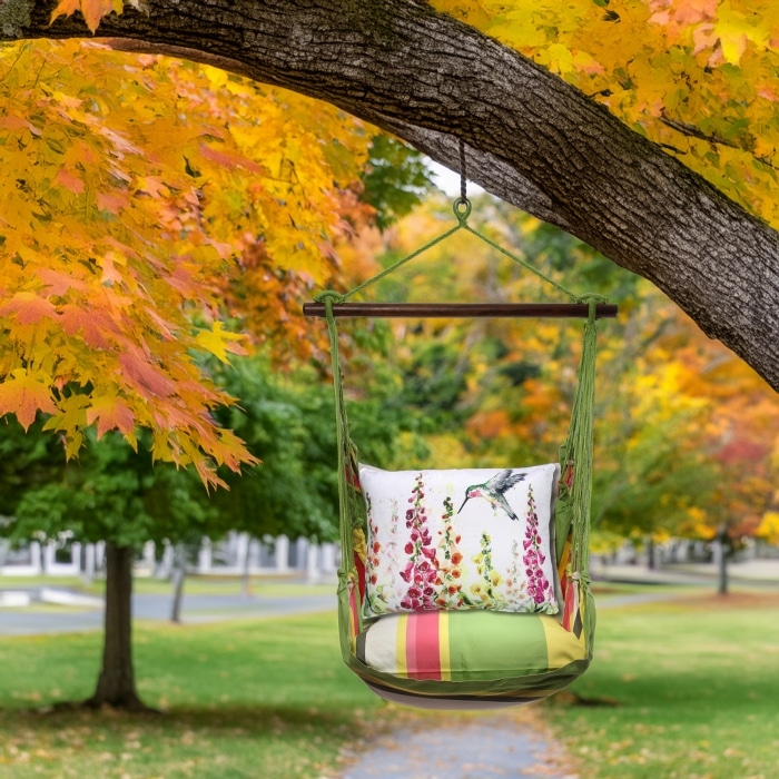 Swing Set 4 piece - Fresh Lime Stripe w/ Foxgloves w/ Hummingbird <br>(Item # flsw470-sp)