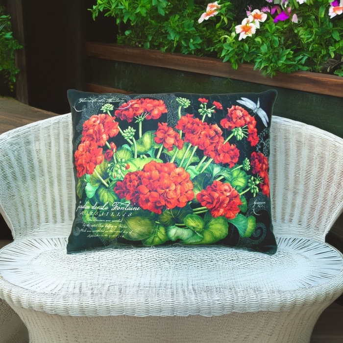 Outdoor Pillow Red Geranium <br>(Item # Black) 19x24 <br>(Item # gerbhp)