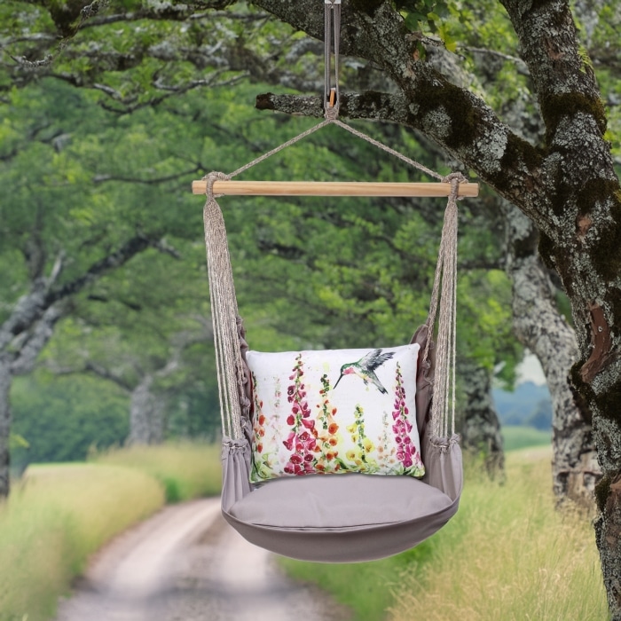 Swing Set 4 piece - Gray Solid w/ Foxgloves w/Hummingbird <br>(Item # grsw470-sp)