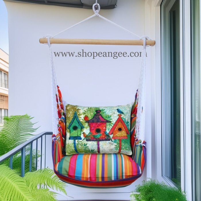 Swing Set 4 piece - Le Jardin Stripe w/ 3 Birdhouses <br>(Item # ljtc3b-sp)