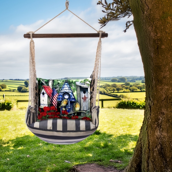 Swing Set 4 piece - Marina Stripe w/ Americana Birdhouse <br>(Item # matc462-sp)