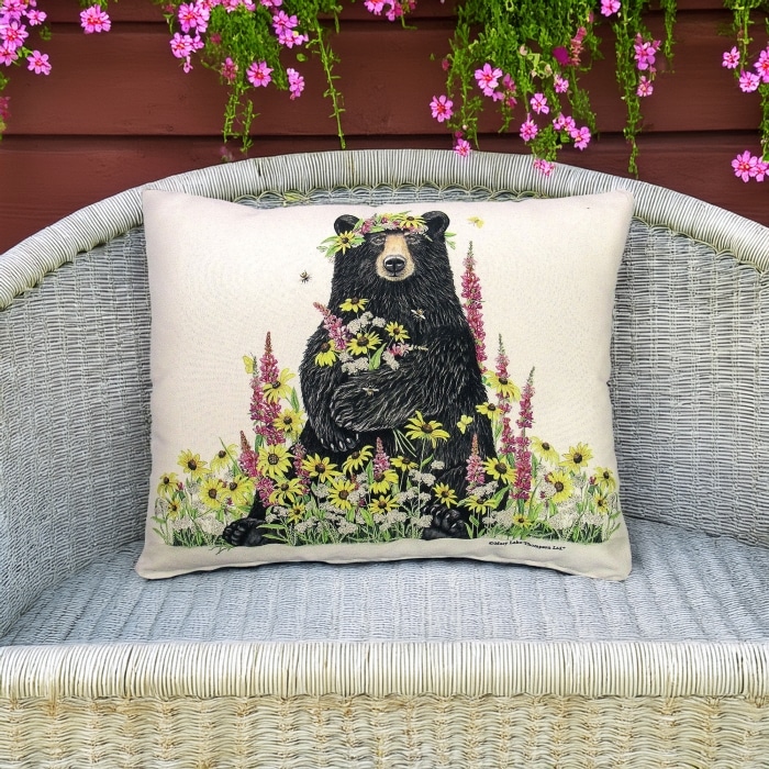 Outdoor Pillow Wildflower & Bear 19x24 <br>(Item # mlt461hp)
