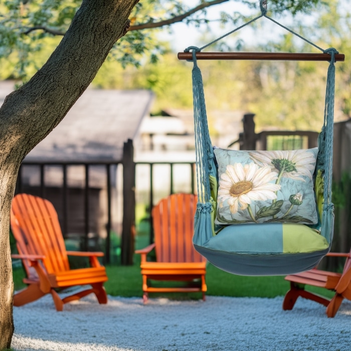Swing Set 4 piece - Meadow Mist Stripe w/ White Daisies <br>(Item # mmtc509-sp)