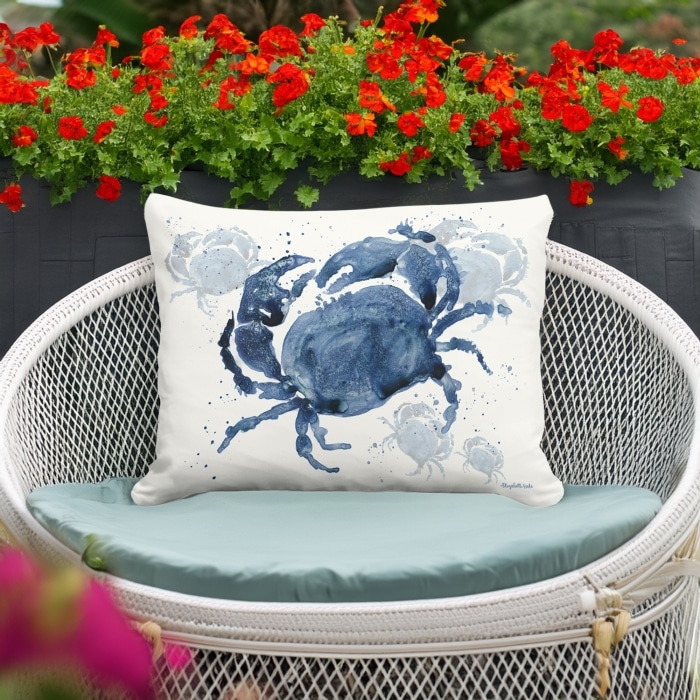 Outdoor Pillow Indigo Crab 19x24 <br>(Item # pph-eh2502)