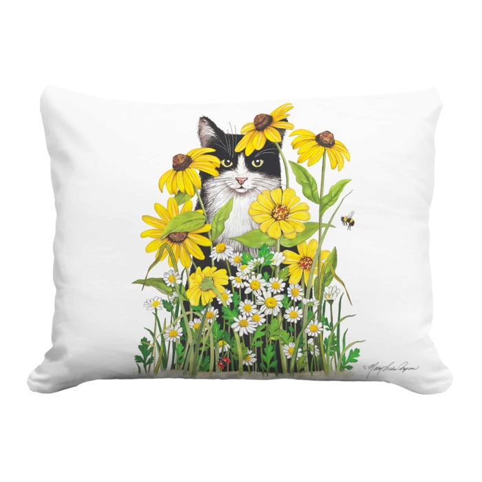 Outdoor Pillow Cat with Daisies 19x24 <br>(Item # pph-mlt2502) - Image 2