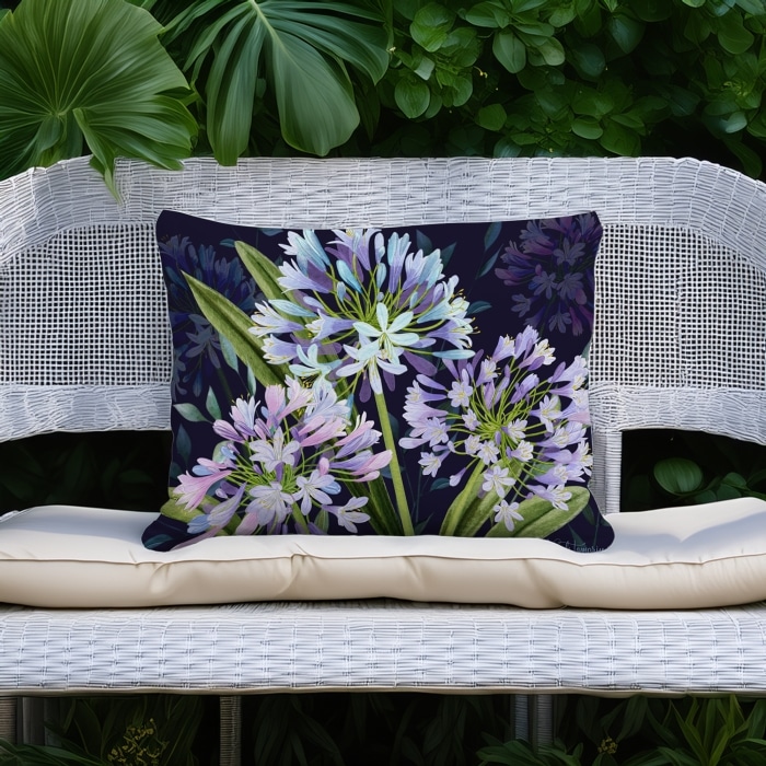 Outdoor Pillow Midnight Garden Lilies 19x24 <br>(Item # pph-nt2501)
