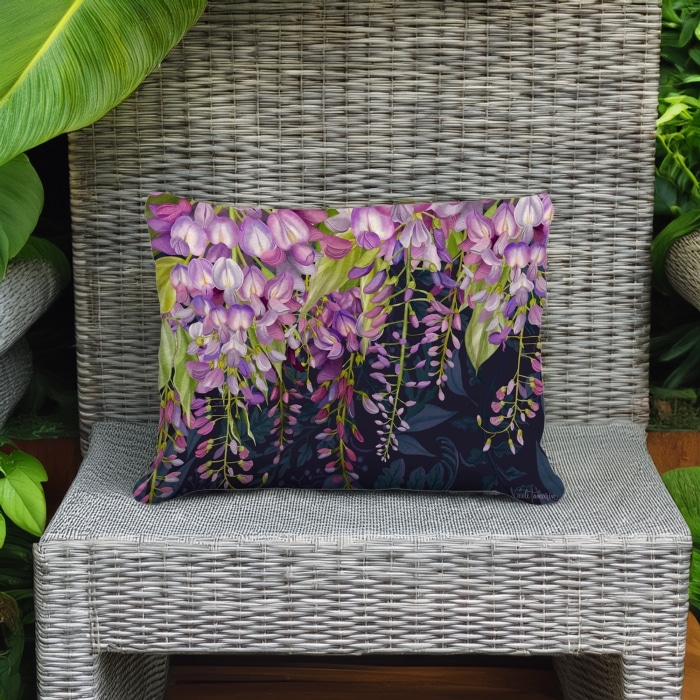 Outdoor Pillow Midnight Garden Wisteria 19x24 <br>(Item # pph-nt2502)