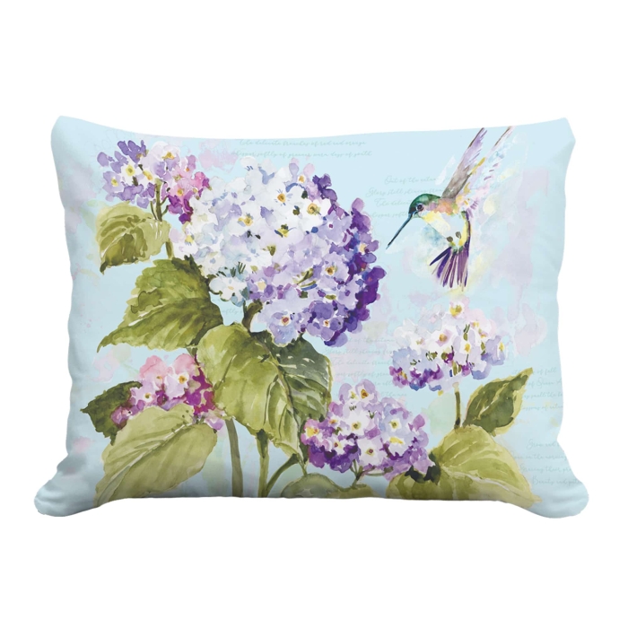 Outdoor Pillow Hummingbird with Hydrangea 19x24 <br>(Item # pph-sw2504) - Image 2