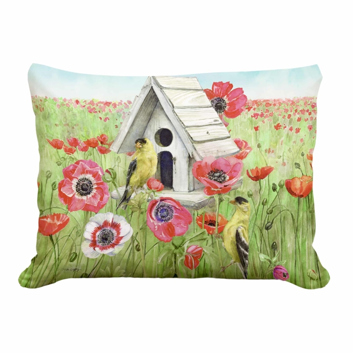 Outdoor Pillow Yellow Birds and Poppy Field 19x24 <br>(Item # pph-tc2502) - Image 2