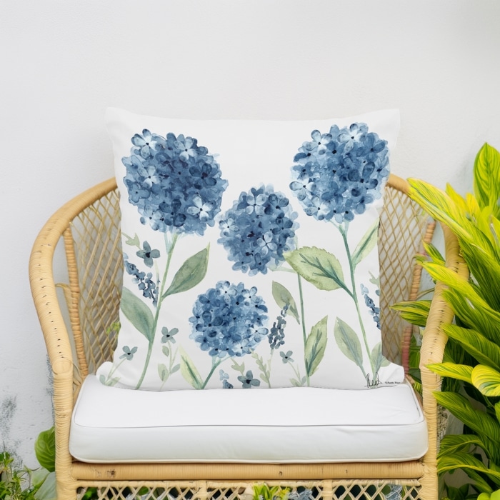 Outdoor Pillow Four Hydrangeas 18x18 <br>(Item # ppl-brd2501)