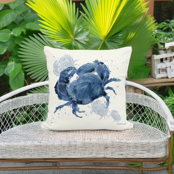 Outdoor Pillow Indigo Crab 18x18 <br>(Item # ppl-eh2502)