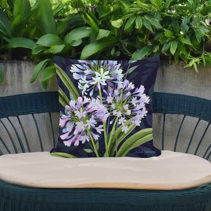 Outdoor Pillow Midnight Garden Lilies 18x18 <br>(Item # ppl-nt2501)