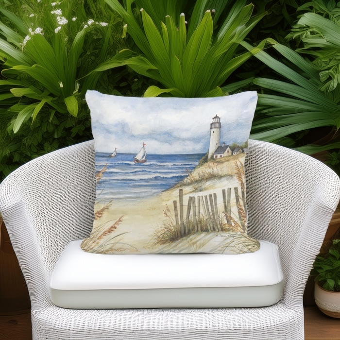Outdoor Pillow Beach and Lighthouse 18x18 <br>(Item # ppl-sw2511)
