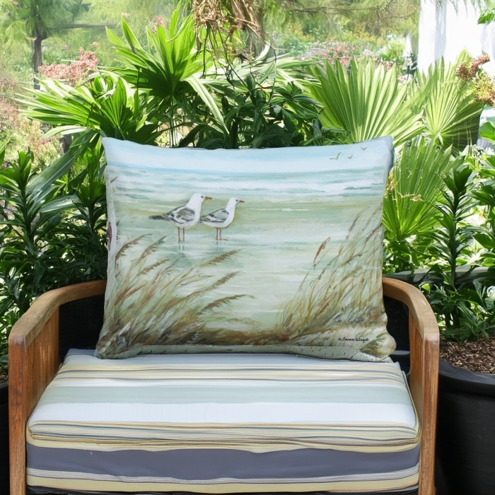 Outdoor Pillow Seagulls on Beach 13x18 <br>(Item # ppw-sw463)