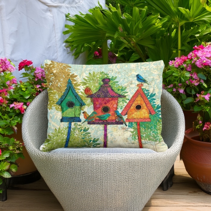 Outdoor Pillow 3 Birdhouses 13x18 <br>(Item # ppw-tc3b)