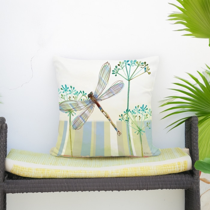 Outdoor Pillow Dragonfly Wisp 18x18 <br>(Item # rr604lcs)