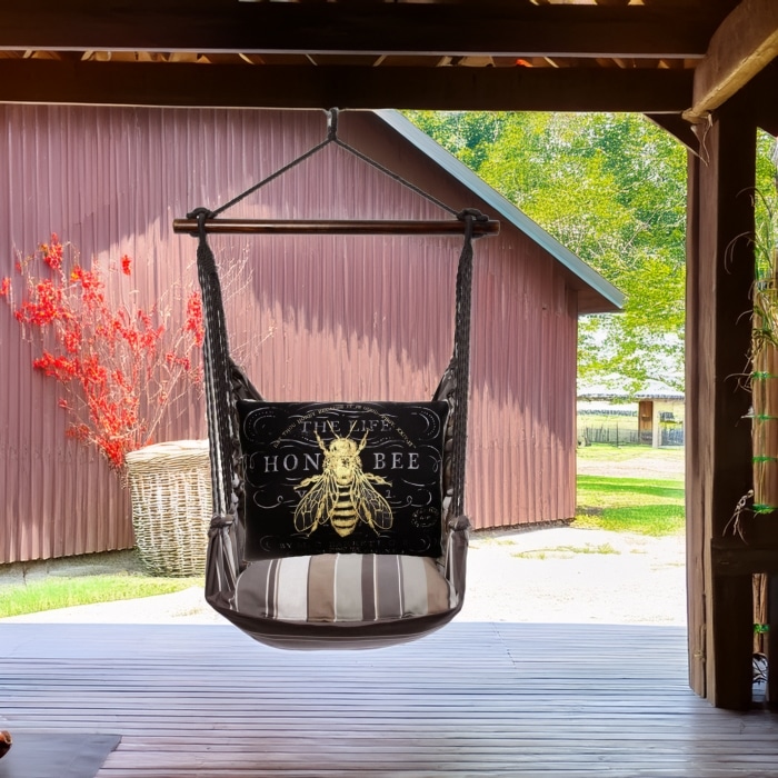 Swing Set 4 piece - Slate Gray Stripe w/ Vintage Bee on Black <br>(Item # sgcb701-sp)