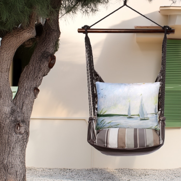 Swing Set 4 piece - Slate Gray Stripe w/ Sailboats <br>(Item # sgsw465-sp)