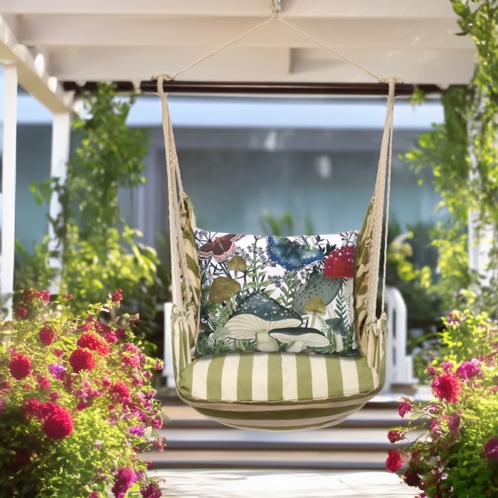 Swing Set 4 piece - Summer Palms Stripe w/ Botanical Mushrooms 2 <br>(Item # spnt463-sp)