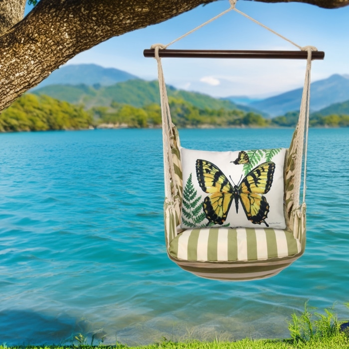 Swing Set 4 piece - Summer Palms Stripe w/ Beautiful Butterfly <br>(Item # spsr402-sp)