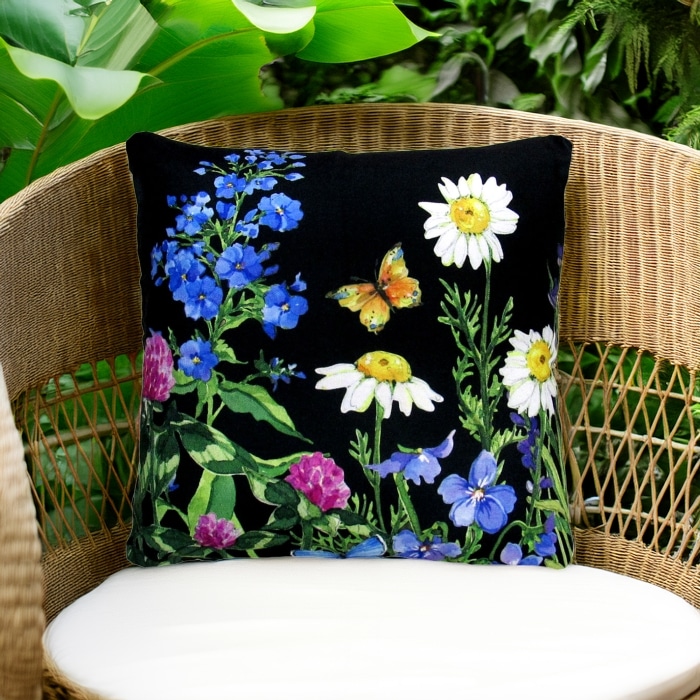 Outdoor Pillow Garden Meadow 2 <br>(Item # Black background) 18x18 <br>(Item # sr210lcs)
