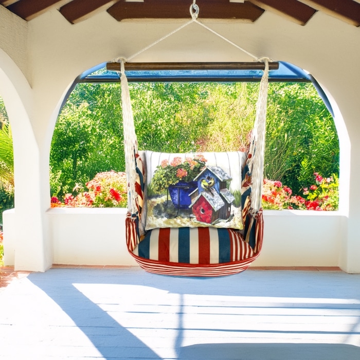 Swing Set 4 piece - Stars & Stripes w/ Birdhouses & Flowers <br>(Item # sstc902-sp)