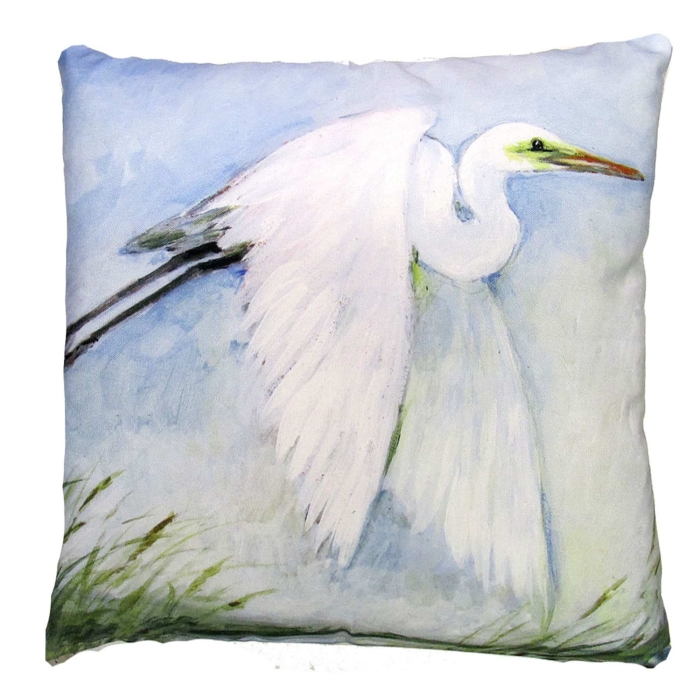 Outdoor Pillow White Egret Flying 18x18 <br>(Item # sw461lcs) - Image 2