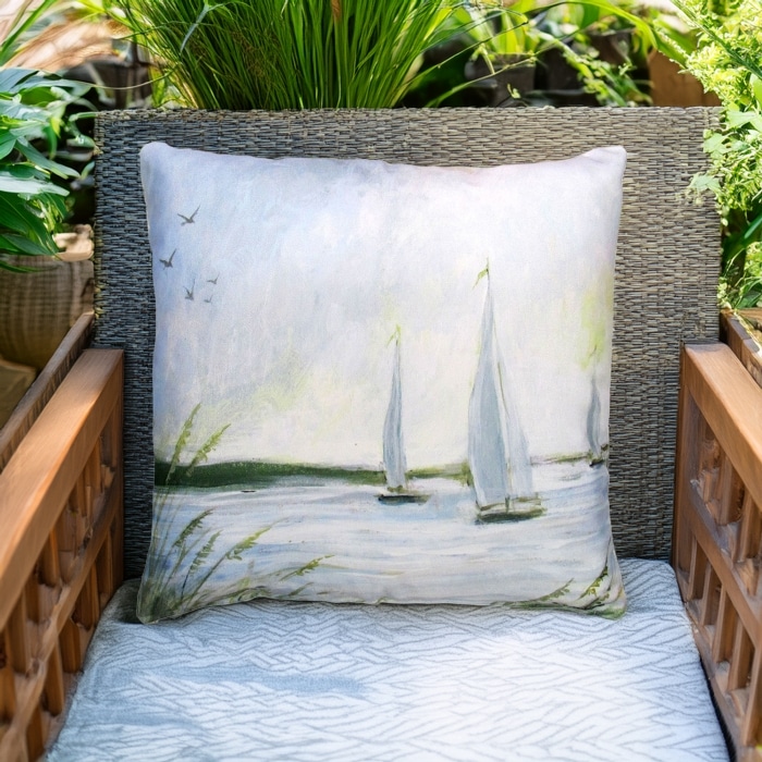 Outdoor Pillow Sailboats 18x18 <br>(Item # sw465lcs)
