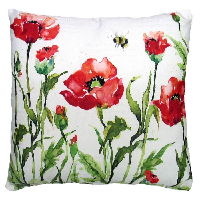 Outdoor Pillow Poppies and Bee 18x18 <br>(Item # sw471lcs) - Image 2