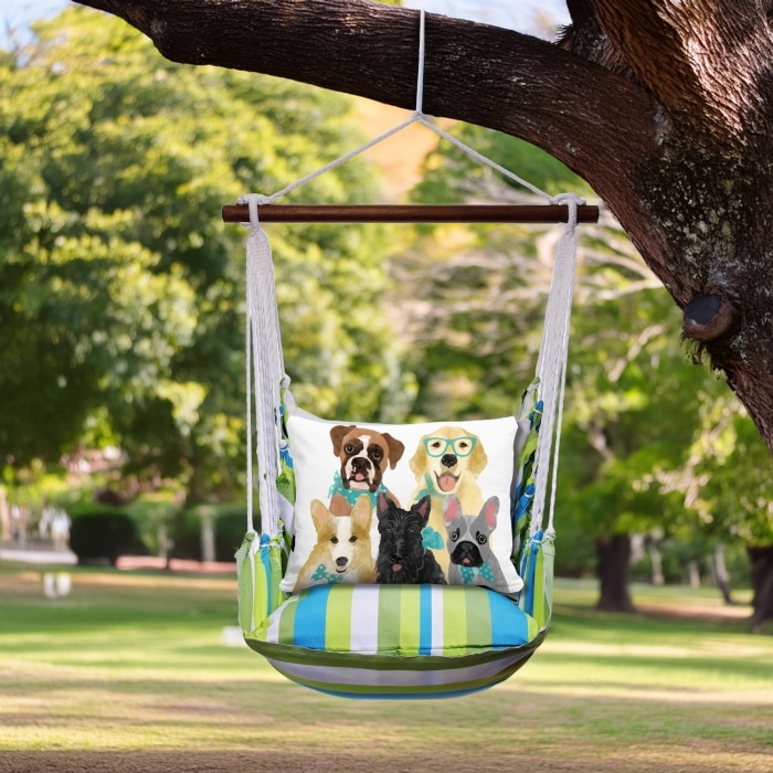 Swing Set 4 piece - Beach Boulevard Stripe w/ Dog Portrait <br>(Item # sws-bb-jm2507)