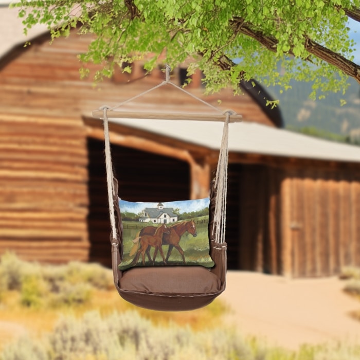 Swing Set 4 piece - Chocolate Solid w/ Brown Horses <br>(Item # sws-ch-sw2508)