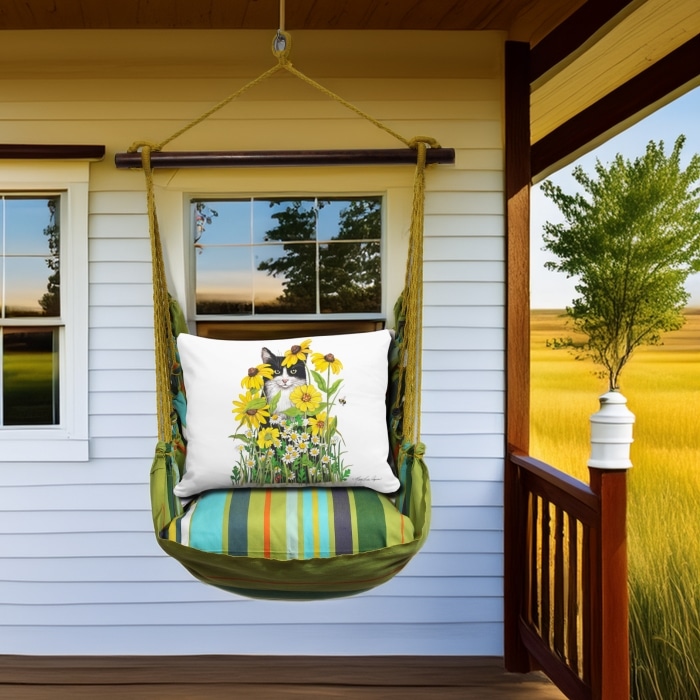 Swing Set 4 piece - Citrus Stripe w/ Cat with Daisies  <br>(Item # sws-ct-mlt2502)