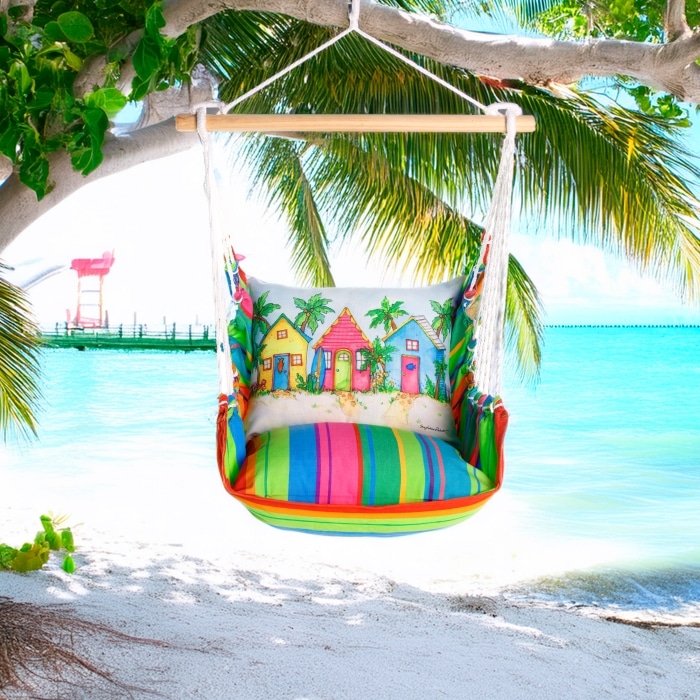 Swing Set 4 piece - Le Jardin Nouveau w/ Colorful Beach Cottages <br>(Item # sws-ljn-sr2502)