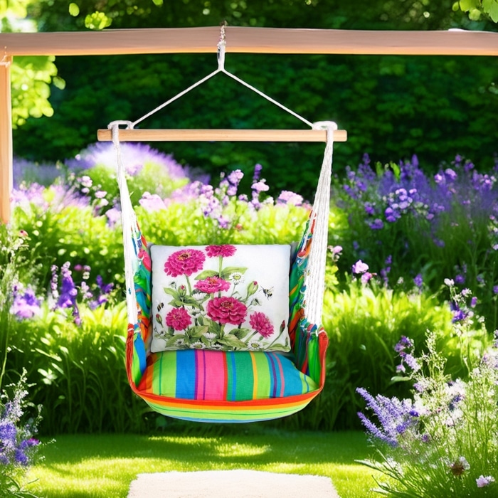 Swing Set 4 piece - Le Jardin Nouveau w/ Pink Zinnias <br>(Item # sws-ljn-sw408)