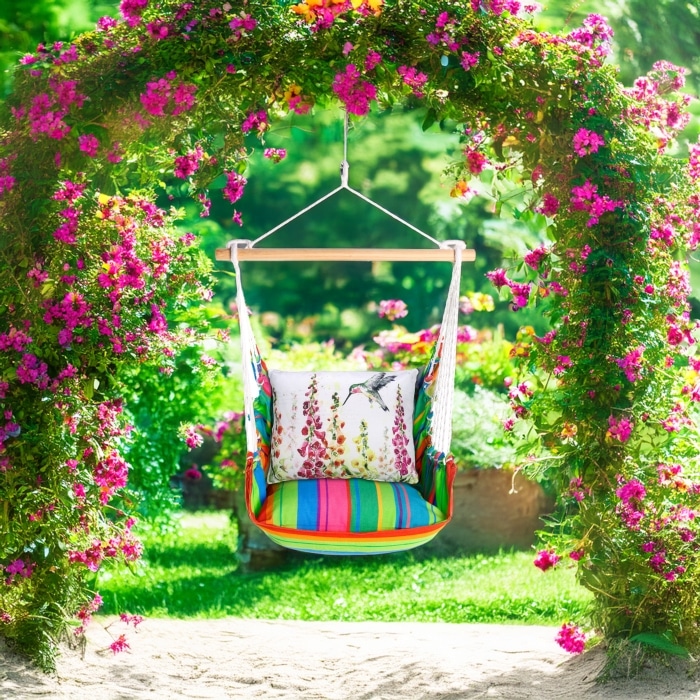 Swing Set 4 piece - Le Jardin Nouveau w/ Foxgloves with Hummingbird <br>(Item # sws-ljn-sw470)
