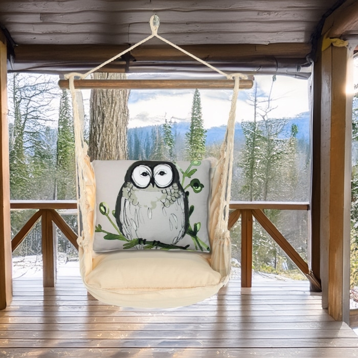 Swing Set 4 piece - Magnolia Stripe w/ Owl on Green Branch <br>(Item # sws-ms-rrogb)