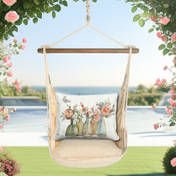 Swing Set 4 piece - Magnolia Stripe w/ Flowers in Glass Bottles <br>(Item # sws-ms-sw2503)