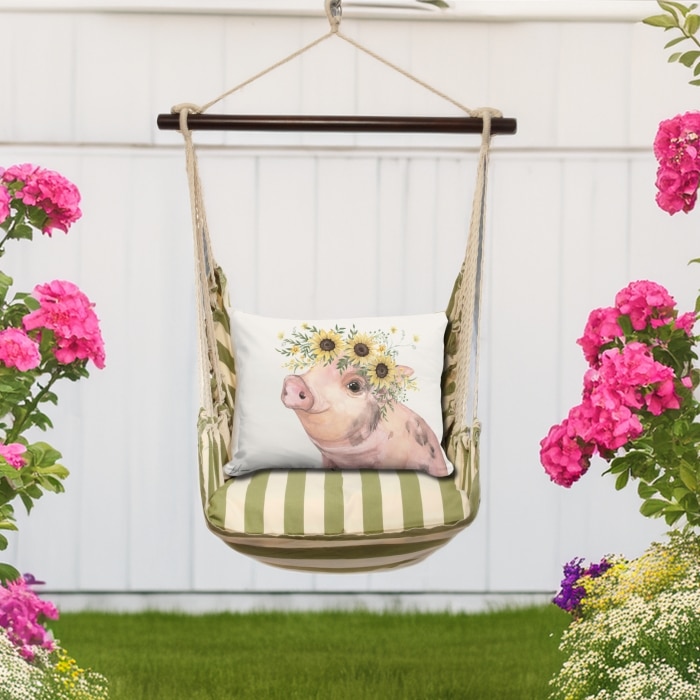 Swing Set 4 piece - Summer Palms Stripe w/ Pig with Sunflowers <br>(Item # sws-sp-brd2505)