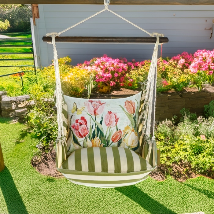 Swing Set 4 piece - Summer Palms Stripe w/ Pink and Yellow Tulips <br>(Item # sws-sp-sw2501)