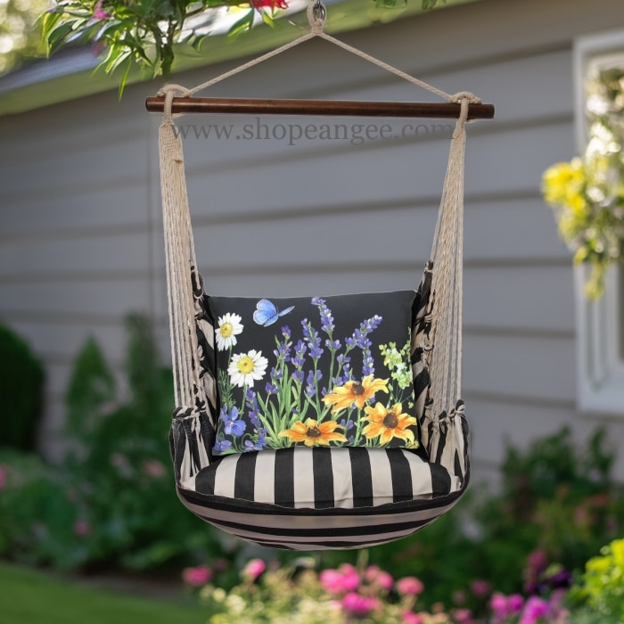 Swing Set 4 piece - True Black Stripe w/ Garden Meadow 1 <br>(Item # tbsr209-sp)